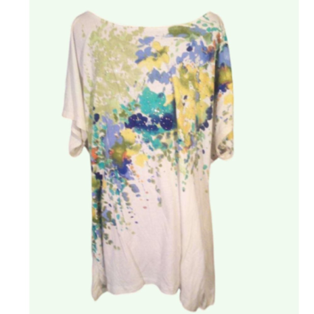 APT 9 Women's White Shirt with Colorful Design        Size XL